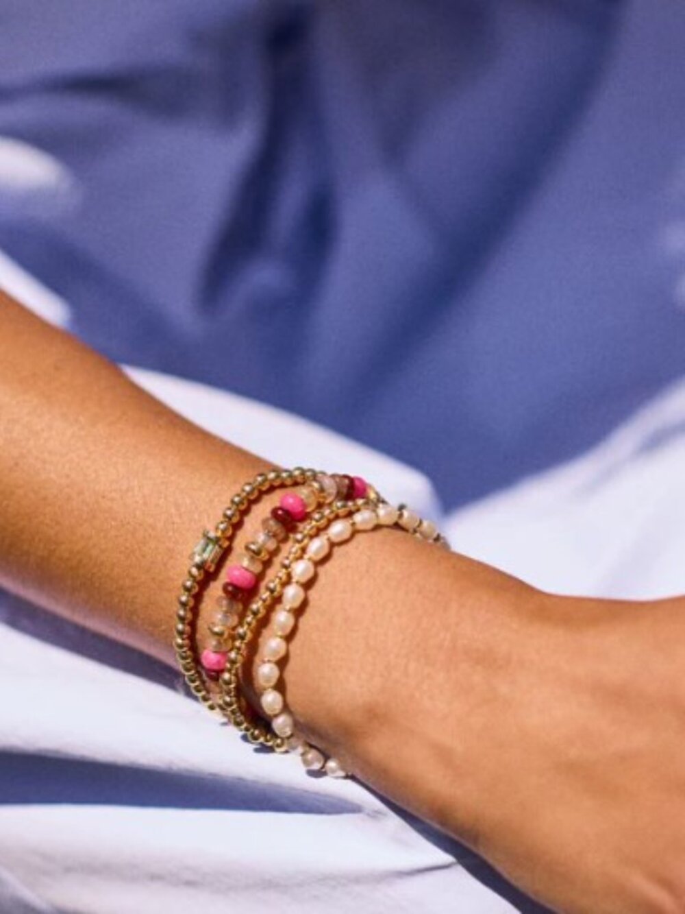 BaubleBar-Tatum Birthstone- Ruby-Baguette Crystal Stretch Bracelet